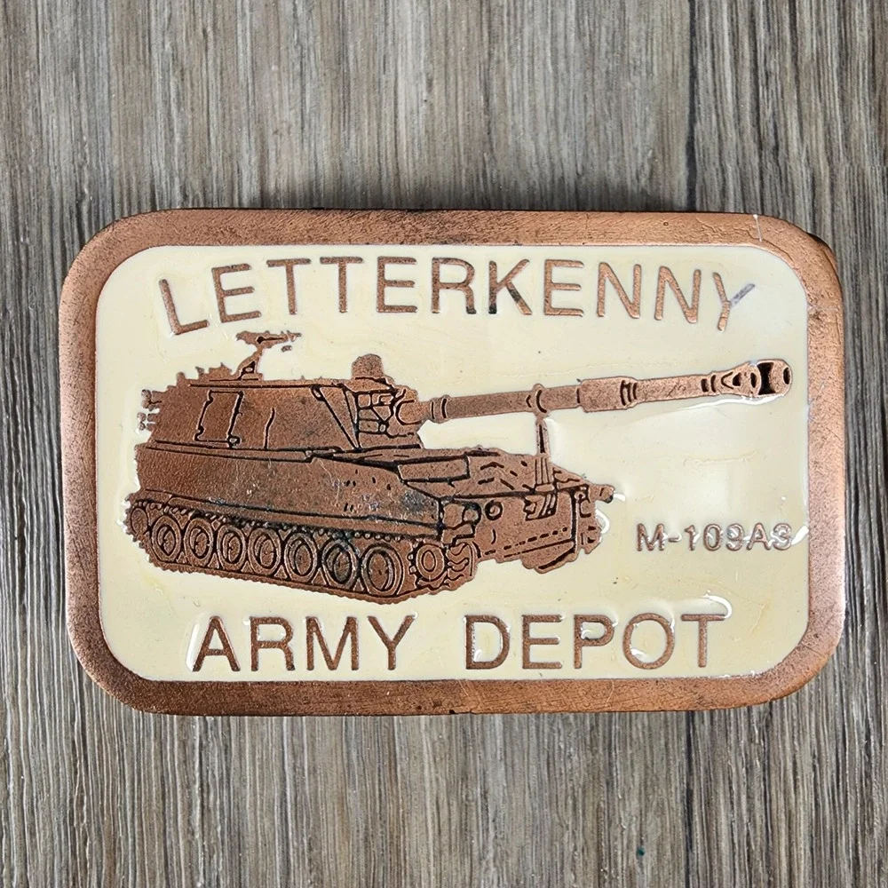 Vintage 1981 Letterkenny Army Depot M109A3 Belt Buckle Hit Line USA Box